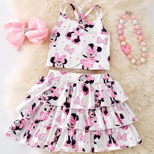 Disney sets, Girls Clothing Set, Girl Clothes, Minnie Set, Skirt, Summer Outfit