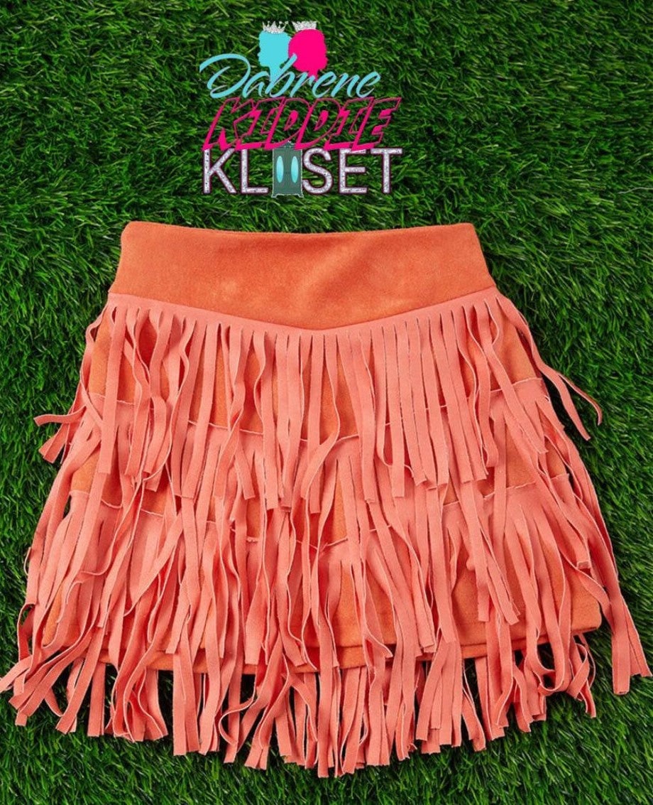 Pink Ombré Fringe Tiered Skirt