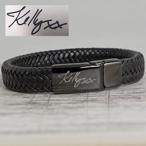 Elke handschrift lederen armband, gepersonaliseerde armband, aandenken armband, sentimenteel geschenk, herdenkingssieraden, herinneringsgeschenk, handtekening