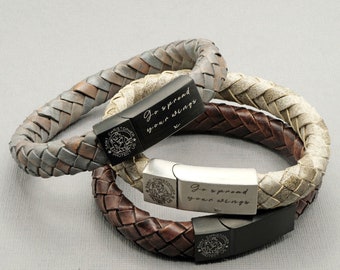 Saint Christopher Leather Wrap Bracelet – Engraved Travel Gift