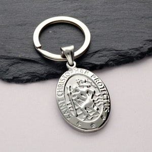 Silver Saint Christopher Oval Keyring with option to personalise