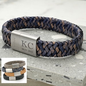Leather and Stainless Steel Unisex Personalised Engraved Bracelet