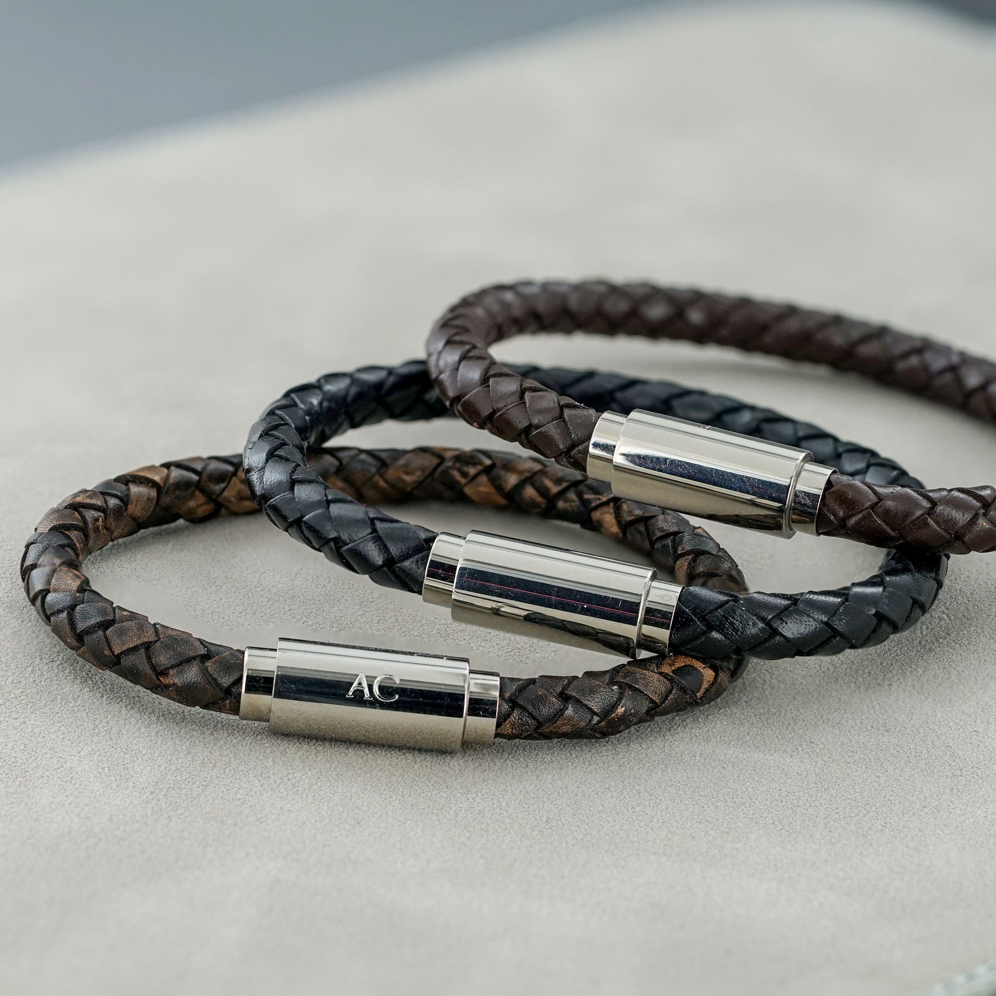 Personalized Round Leather ID Bracelet Etsy