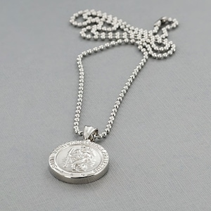 Mens Personalised St Christopher Necklace, Engraved Silver Stainless Steel Pendant, Personalised Engraving, Travel Gift, Stay Safe Gift