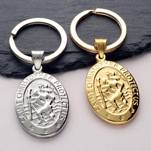 Large Saint Christopher Oval Keyring with option to personalise