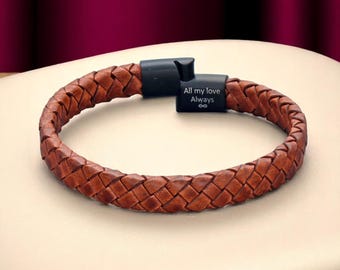 Men's Slim Hidden Message Personalised Leather Bracelet – Custom Engraved Gift for Him