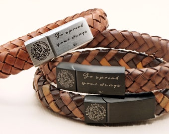 Personalized St Christopher Braided Leather Bracelet – Safe Travels Gift