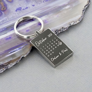 Double Sided Special Date Calendar Steel Keyring.  Anniversary Gift.
