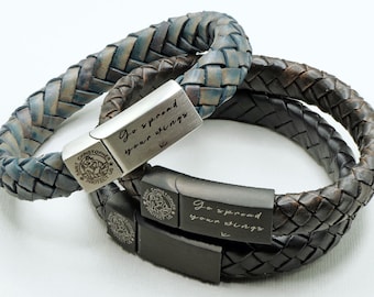 St Christopher Braided Leather Bracelet – Engraved Stainless Clasp