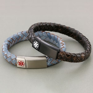 Medical Alert Leather Bracelet with any Engraving on Front and Inside