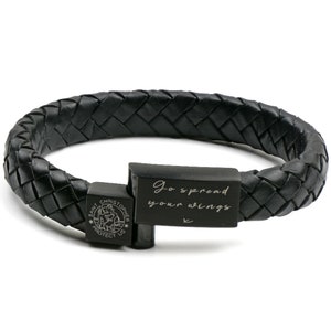 St Christopher Leather Bracelet Safe Travels Bracelet Communion Gift Black