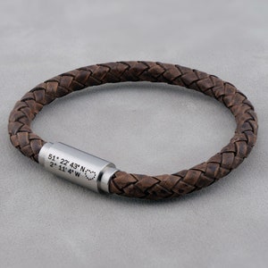 Leather Personalised Coordinates Bracelet, Personalized Latitude Longitude Bracelet in 12 colors