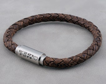 Bracelet personnalisé en cuir avec coordonnées, bracelet Latitude Longitude personnalisé en 12 couleurs