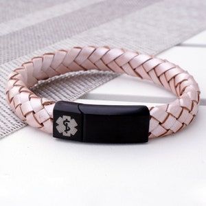 Girls Customisable Medical Alert ID Pink Leather Bracelet with free Front and Inside engraving.