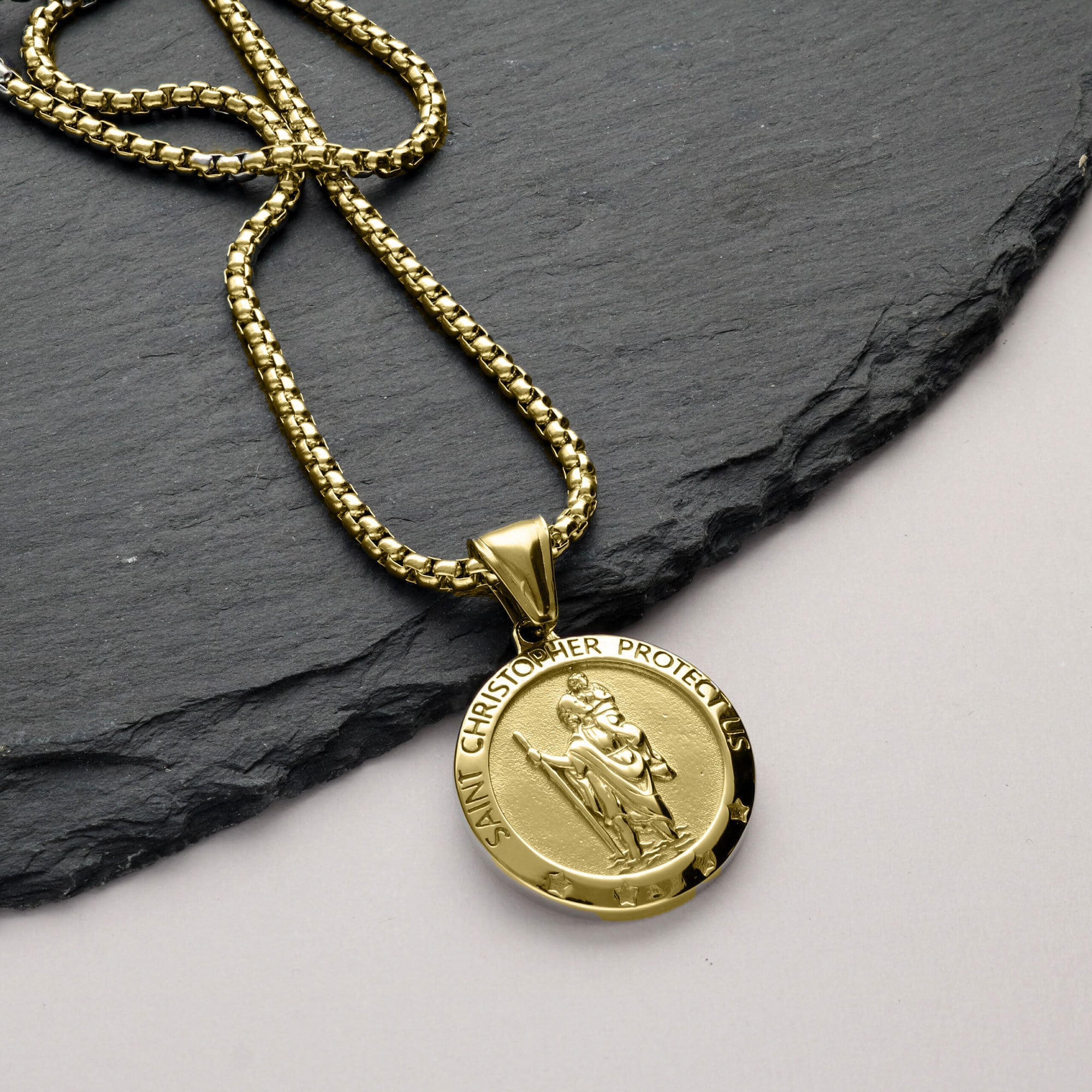 Gold st christopher necklace engraved best sale