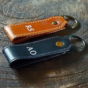 Personalised Leather Keyring Keychain Key Fob , Gift for Her Him, Custom Stamped Initial Keychain , Valentines Gift