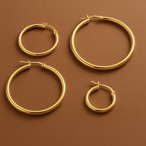 9ct Gold Vermeil plain Hoop Earrings. 9ct Gold Plated Sleepers