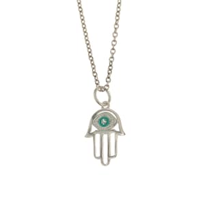 Hamsa with a stone made from Sterling Silver, on a Silver Plated Trace Chain. Hamsa Necklace, Sterling Silver Necklace, Pendant Necklace