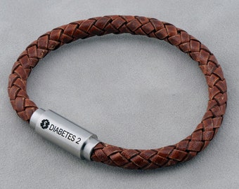 Medical Alert ID Bracelet made from genuine cowhide leather. Available in 12 colors