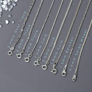 Collar de cadena de plata de ley 925 con espigas de Belcher, varios largos: 14, 16, 18, 20, 22, 24, 26, 28, 30 y 40 pulgadas