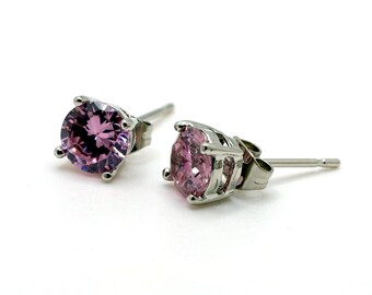 CS-DB Silver Delicacy Oriental Blossom Flower Pink CZ Stud Charm Earrings CS-DB Silver Delicacy Oriental Blossom Flower Pink CZ Stud Charm Earrings