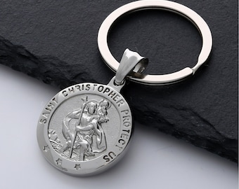 Steel Silver Saint Christopher Keyring with option to personalise