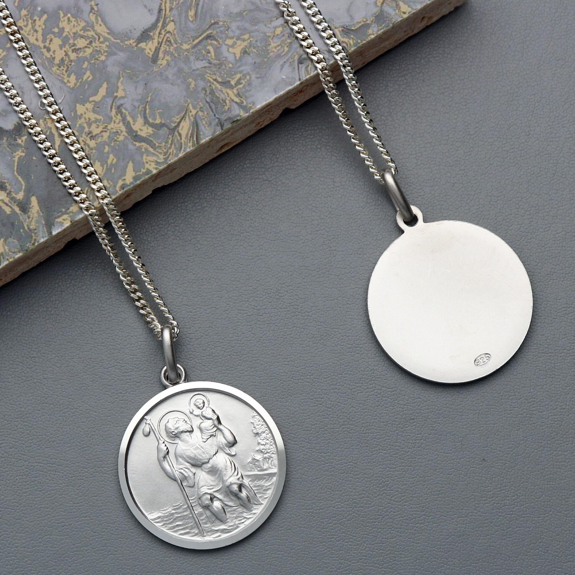 Men's Large Silver 23mm St Christopher Necklace With Option to