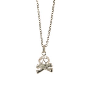 Mini Skull and Bones Pendant in Sterling Silver, Pirate Pendant, Skull & Crossbones, Skull Pendant, Gothic Necklace, Heart Charm
