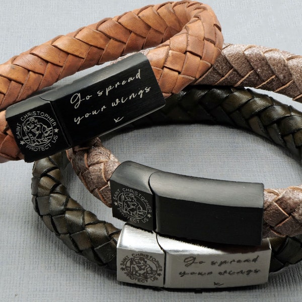 St Christopher Leather Bracelet - Safe Travels Bracelet - Communion Gift