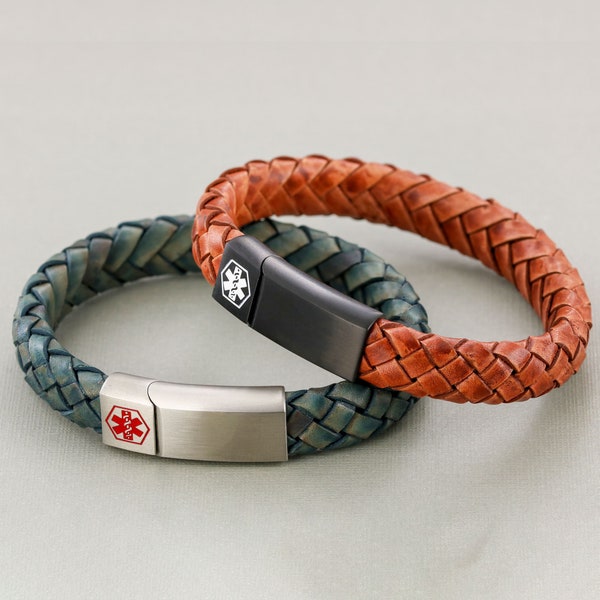 Leather Medical Alert Bracelet with any Personalization on the Front and Inside