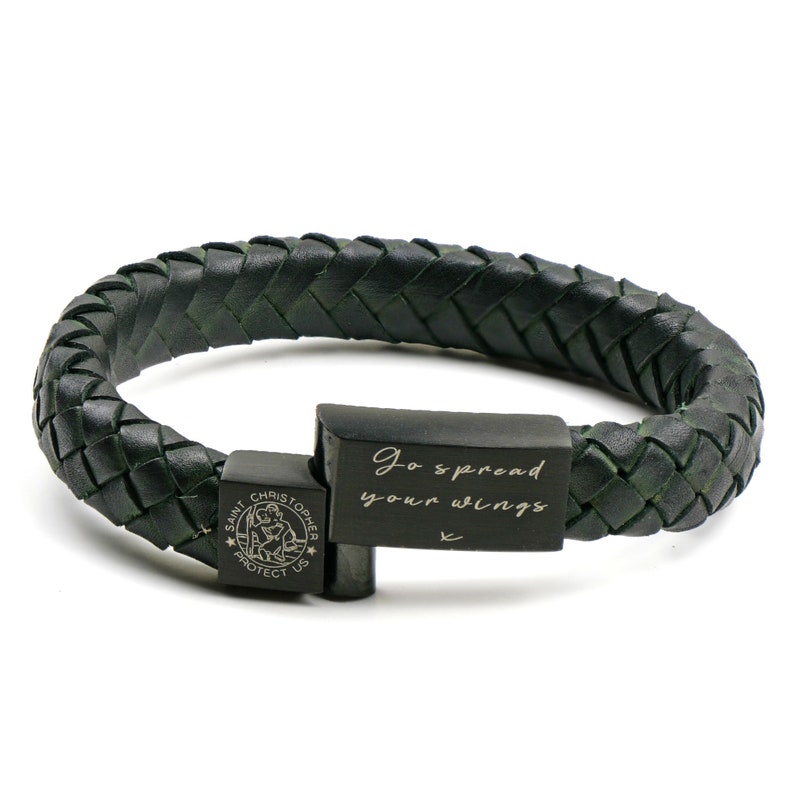 St Christopher Leather Bracelet Safe Travels Bracelet Communion Gift Matt Green