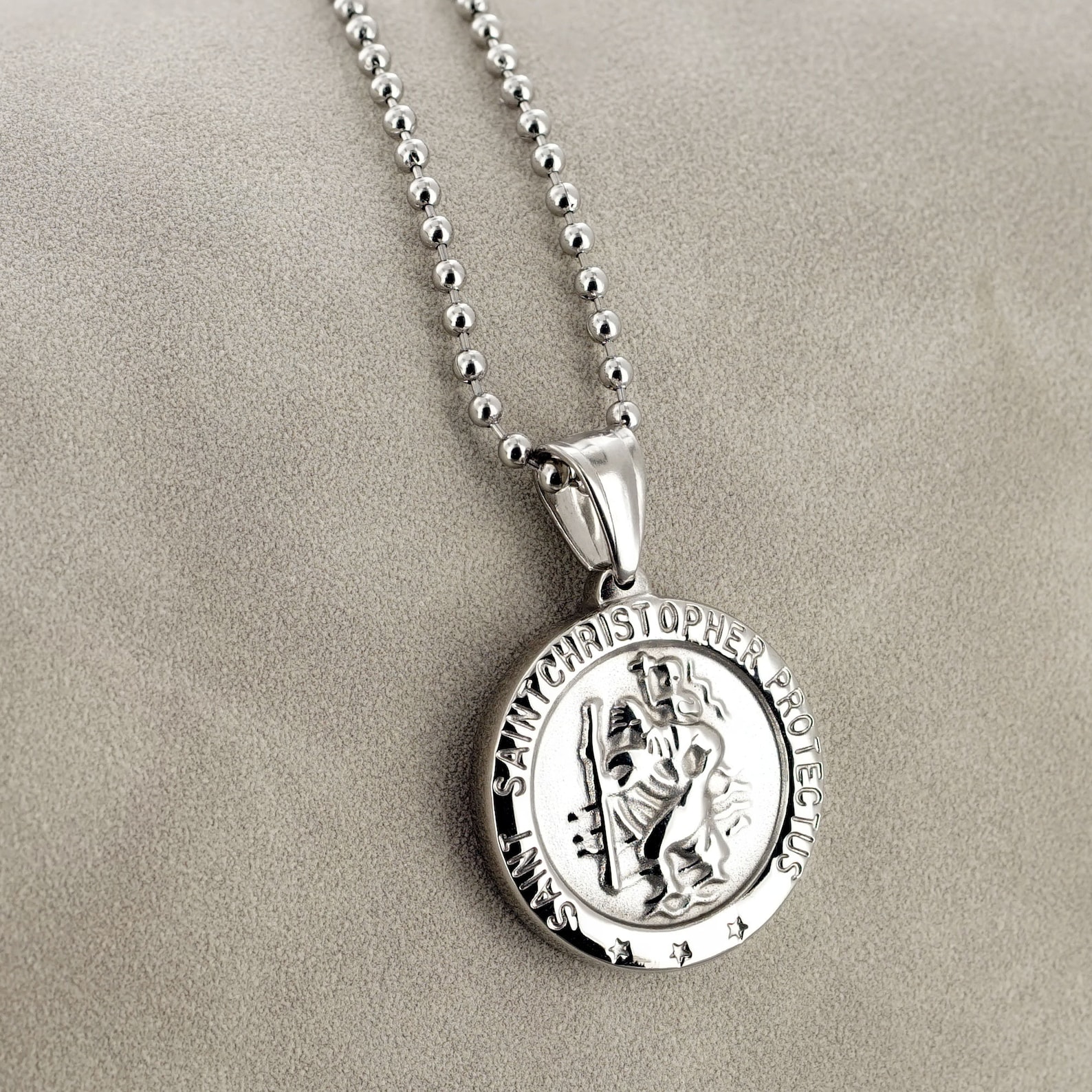 Mens Personalised St Christopher Necklace Engraved Silver Etsy