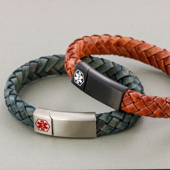 Leather medical clearance alert bracelet
