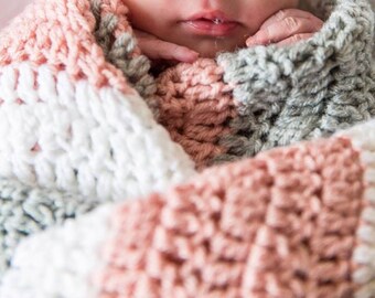 Handmade Chevron Crocheted Baby, Handcrafted Blanket Baby Shower & Photography Gift