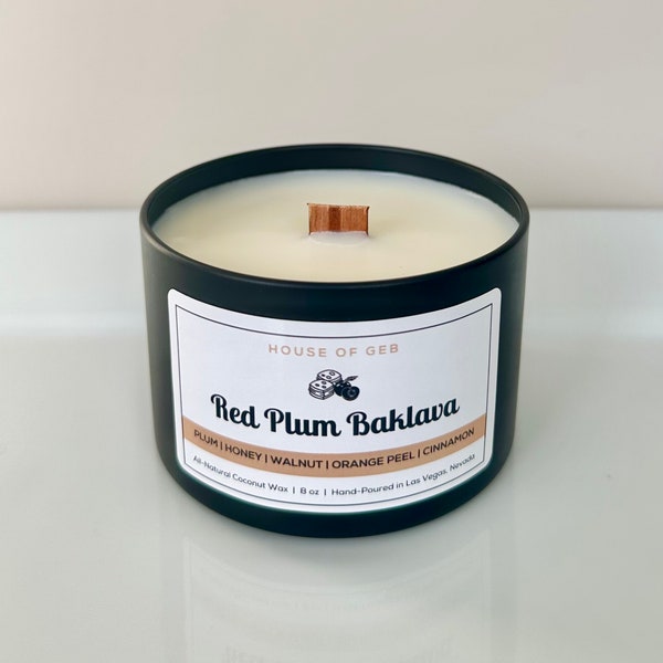 Red Plum Baklava Candle | Plum | Honey | Walnut | Orange Peel | Cinnamon | Coconut Wax Candle | Wood Wick | Clean Burning Candle | Non-Toxic