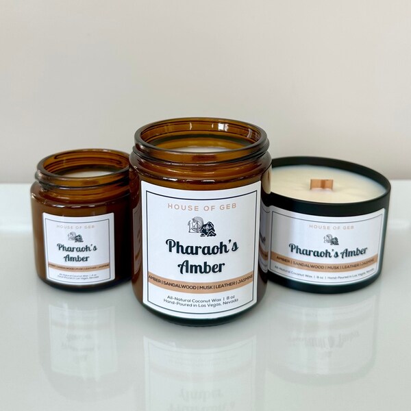 Pharaoh's Amber Candle | Amber | Sandalwood | Musk | Leather | Jasmine | Coconut Wax Candle | Wood Wick | Clean Burning Candle | Non-Toxic