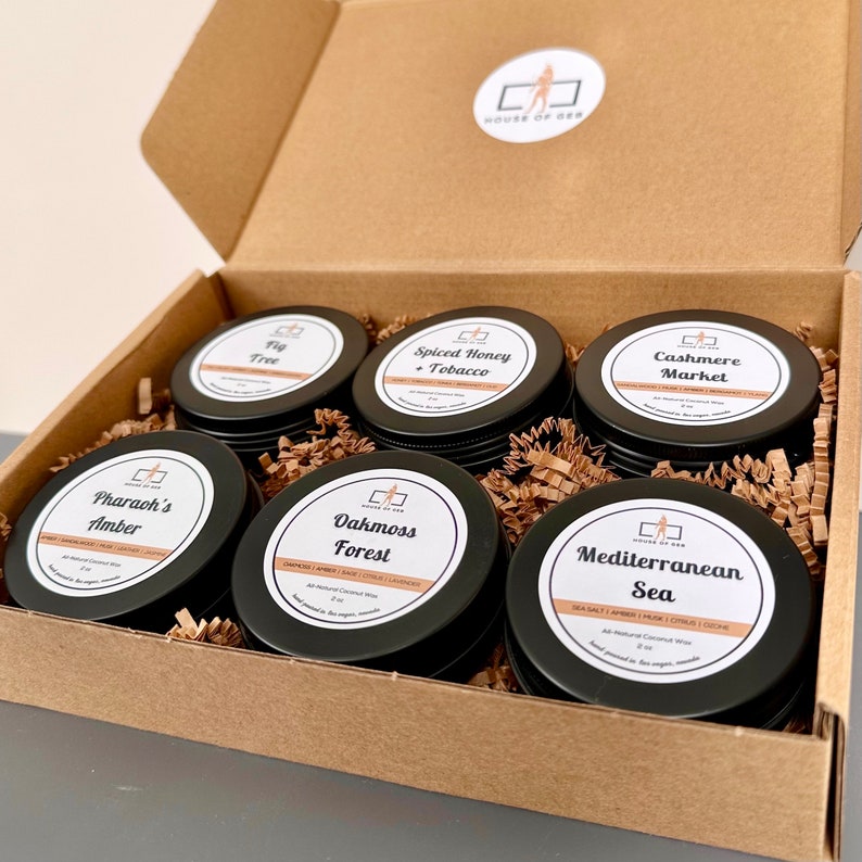 6pack Mini Candle Sampler Set 2oz Tin Candles Coconut Wax Candles Pick