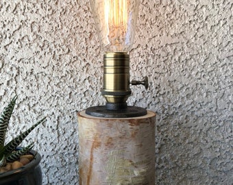 Birch Wood Branch Lamp | Industrial | Desk Lamp | Table Lamp | Edison Bulb | Tree Branch Lamp | Handmade Lighting