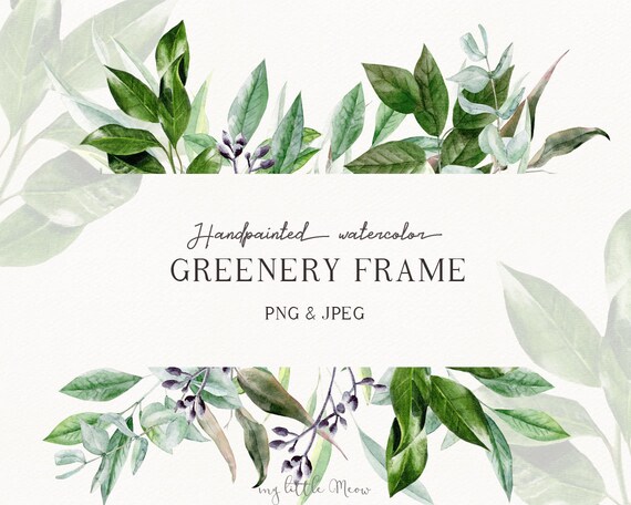 Greenery Watercolor Border Hand Painted Wedding Invitation Etsy