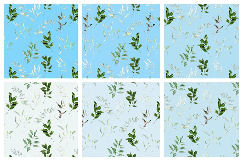 Greenry blue floral watercolor digital paper digital download paper set blue green botanical spring wedding watercolor papers #dp4