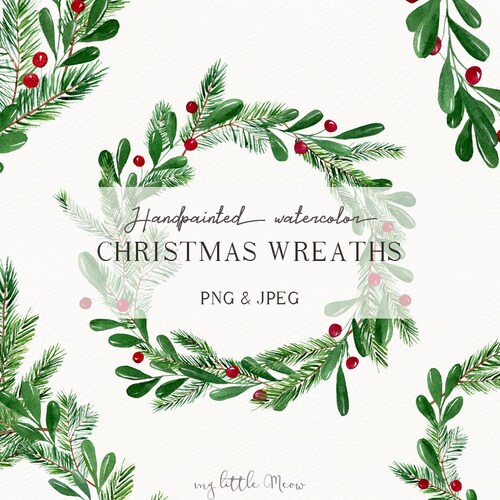 Winter Wreath Clipart Christmas Watercolor Clip Art Wreath | Etsy