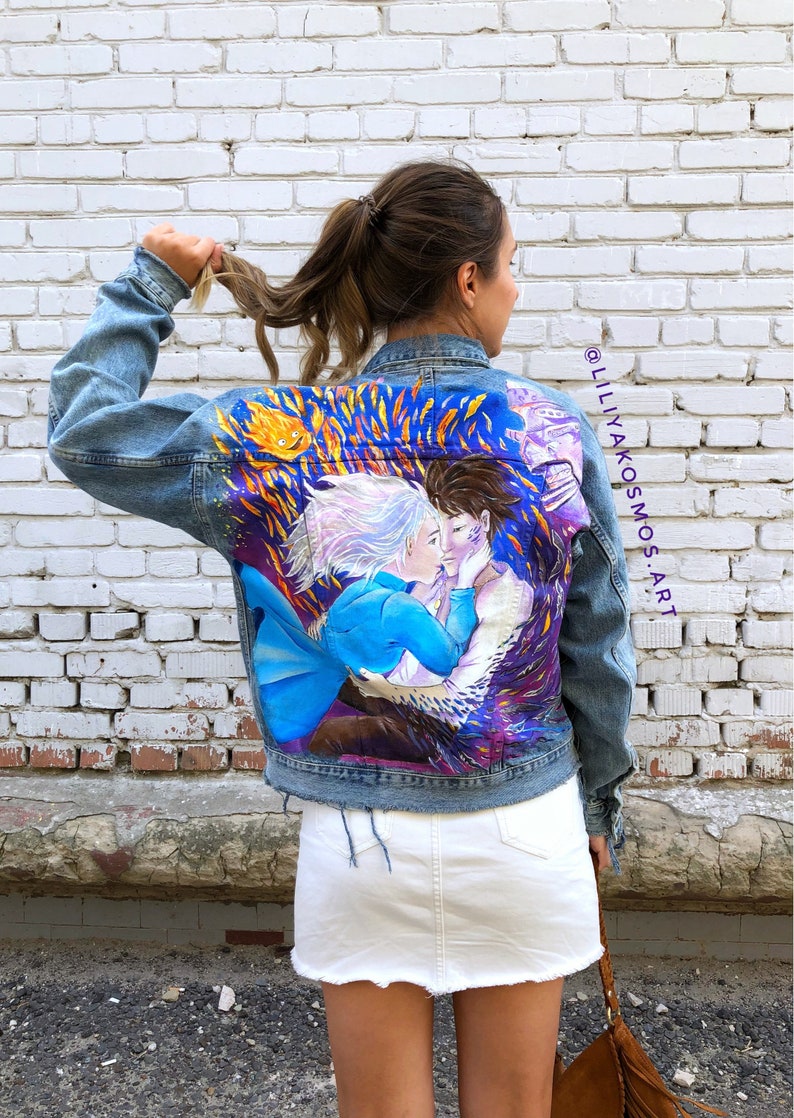 Hand painted Custom denim jacket Miyazaki Anime Howls Moving Etsy