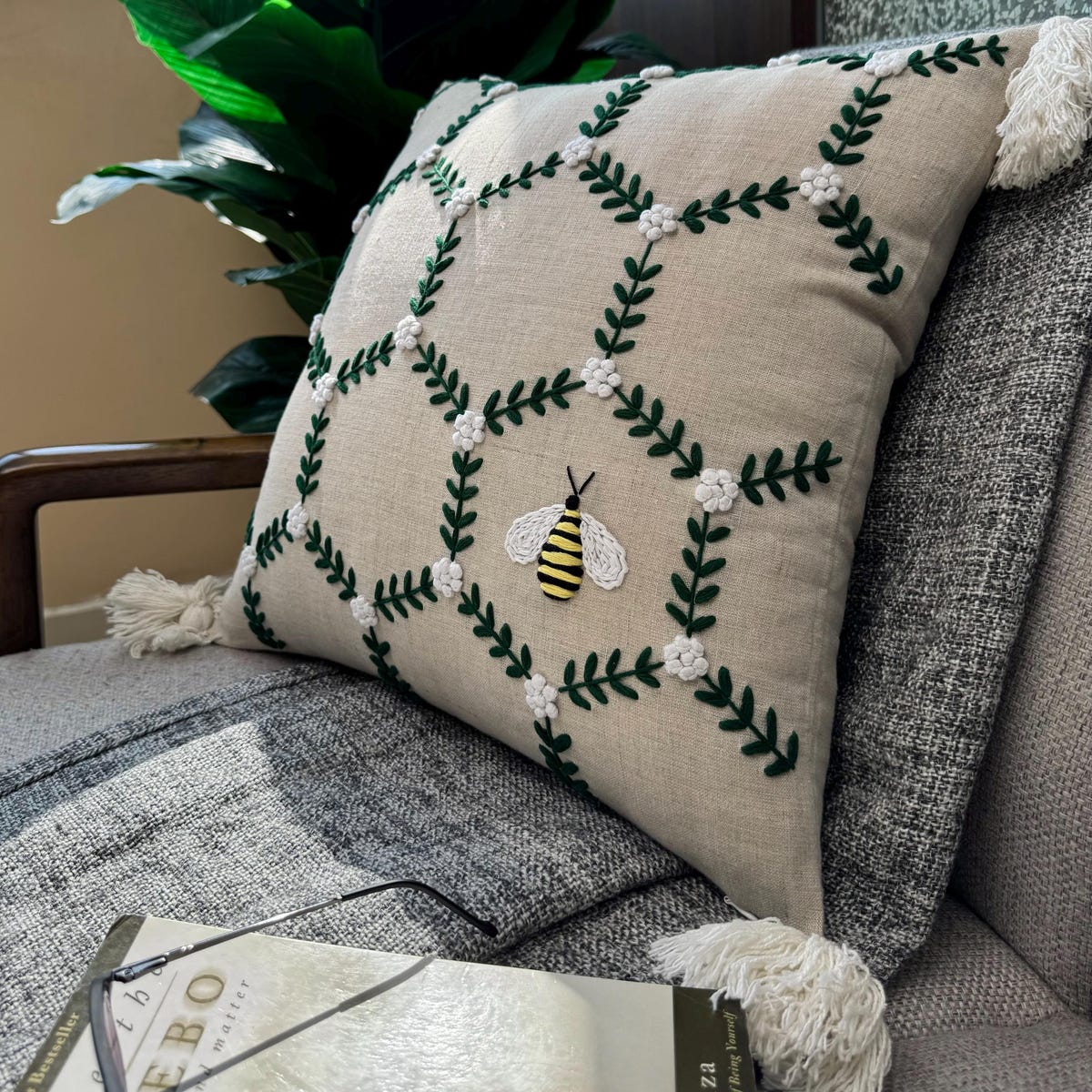 Hand Embroidered Bee Hive Square Decorative Accent Throw Pillow Cover - Couch Pillow, Sofa Cushion, Farmhouse Pillow, Chair Pillow - Etsy