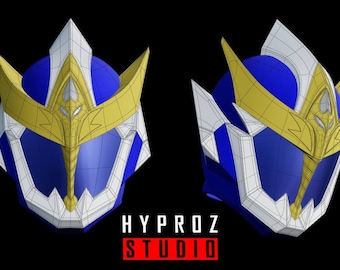 May include: A blue and gold helmet with a wireframe design. The helmet has a pointed crown and a sharp, angular design. The text "HYPROZ STUDIO" is visible at the bottom of the image.