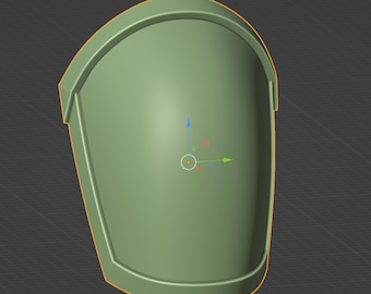 May include: A green 3D model of a rounded, curved, armor piece. The armor piece is shaped like a shoulder pad.