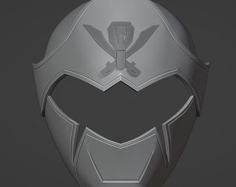 May include: A gray plastic helmet with a raised design of two crossed swords on the top. The helmet has a visor and a chin strap.