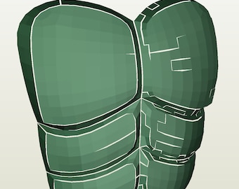 May include: A green, segmented, 3D printed model of a human torso. The model is detailed with lines and curves to represent the muscles of the body.