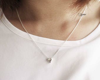Mini Heart Necklace, Sterling Silver Jewelry - Minimal - Girly Jewelry - Handmade - Made in Vietnam -Minimalism necklace -Everyday necklace