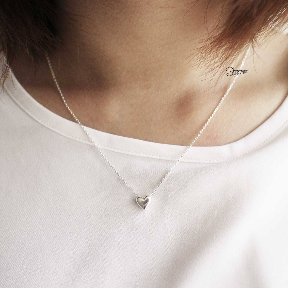 Mini Heart Necklace, Sterling Silver Jewelry - Minimal