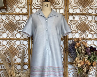 Vintage 1960s Shirt Dress, Large Vintage, Grey Floral Vintage Shirtwaister Dress in Grey and Pastels from Miss Pigeon Vintage